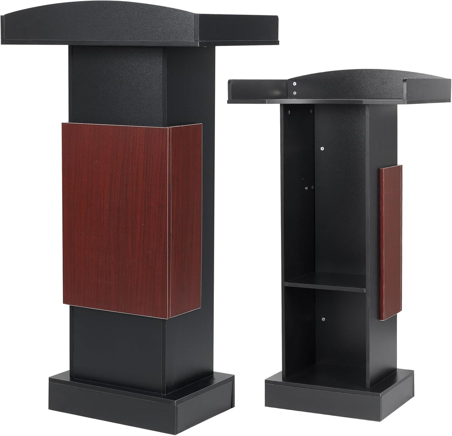 Lectern Podium with Storage Shelves, 41.3H x 23.6W x 15.7D inches, Presentation Pulpit for Church Classroom, Black and Reddish Brown