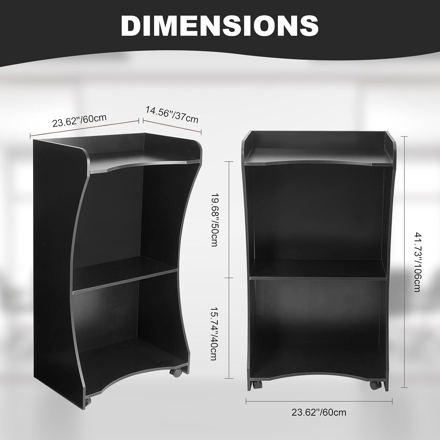 Wooden Podium Stand with Wheels, Black Lectern for Church Pulpits, Reception Desks, Lectures