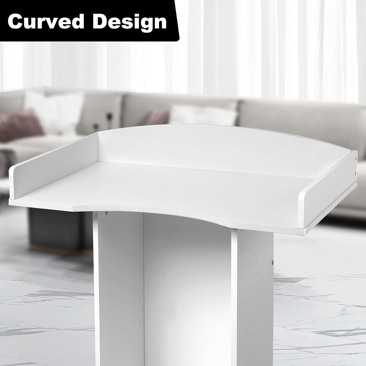 Podium Stand for Lectern Presentation Church Classroom, White Pulpit with Wooden Heavy Base, Podium for Lecture, Wedding Speech