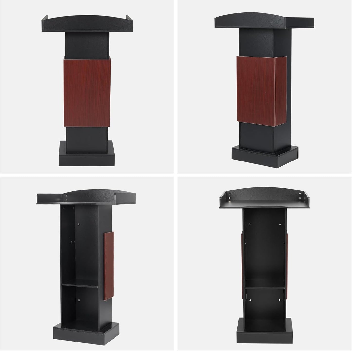 Lectern Podium with Storage Shelves, 41.3H x 23.6W x 15.7D inches, Presentation Pulpit for Church Classroom, Black and Reddish Brown