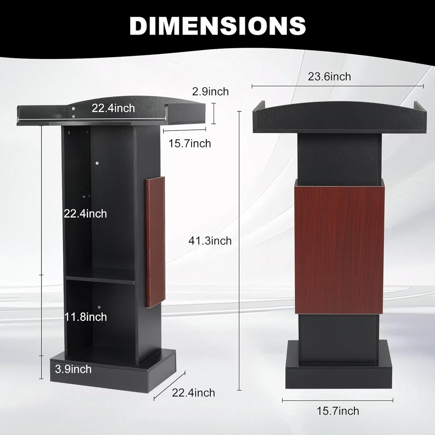 Lectern Podium with Storage Shelves, 41.3H x 23.6W x 15.7D inches, Presentation Pulpit for Church Classroom, Black and Reddish Brown