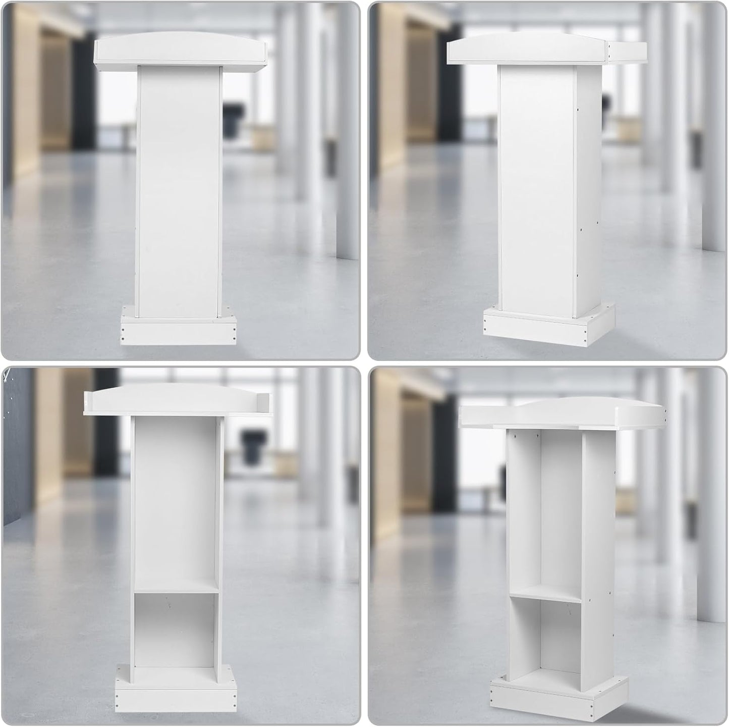 Podium Stand for Lectern Presentation Church Classroom, White Pulpit with Wooden Heavy Base, Podium for Lecture, Wedding Speech