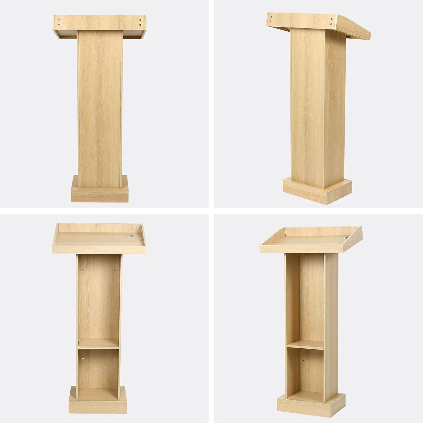 Wooden Lectern Podium Stand with Storage, Church Pulpit for Wedding Classroom Speech, Farmhouse Style, Khaki