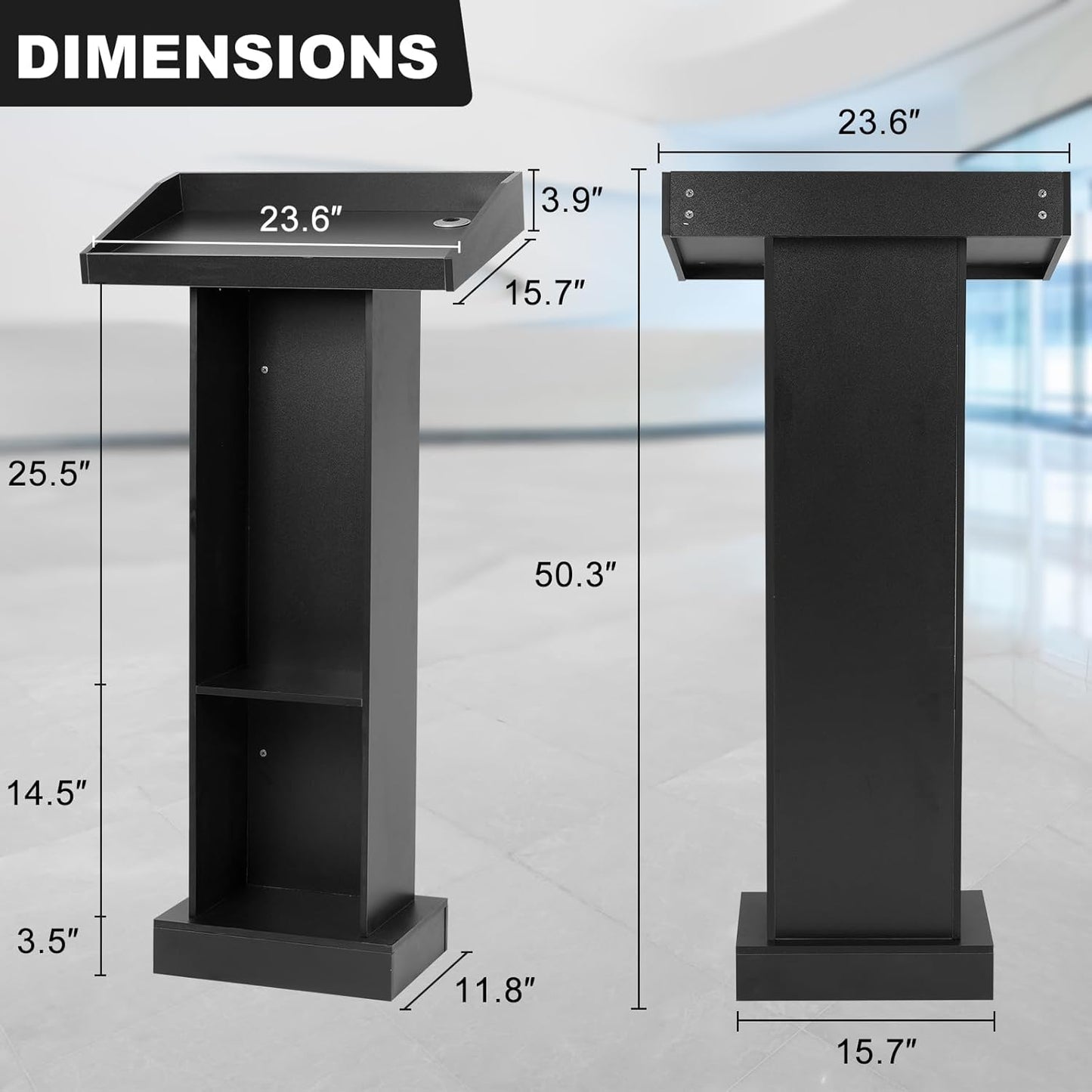 Wooden Black Pulpit for Lecture Wedding Speech Farmhouse Podium Stand for Lectern Presentation Church Classroom