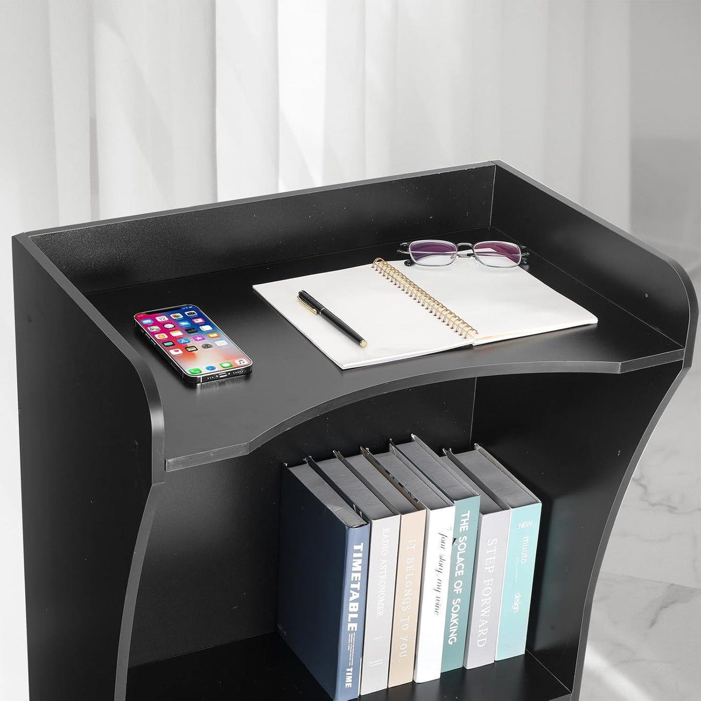 Wooden Podium Stand with Wheels, Black Lectern for Church Pulpits, Reception Desks, Lectures