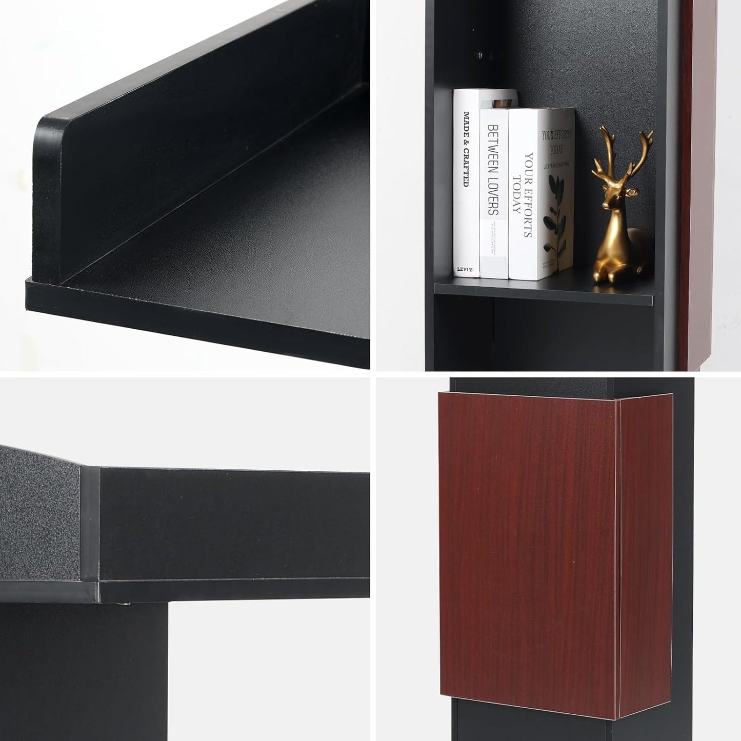 Lectern Podium with Storage Shelves, 41.3H x 23.6W x 15.7D inches, Presentation Pulpit for Church Classroom, Black and Reddish Brown