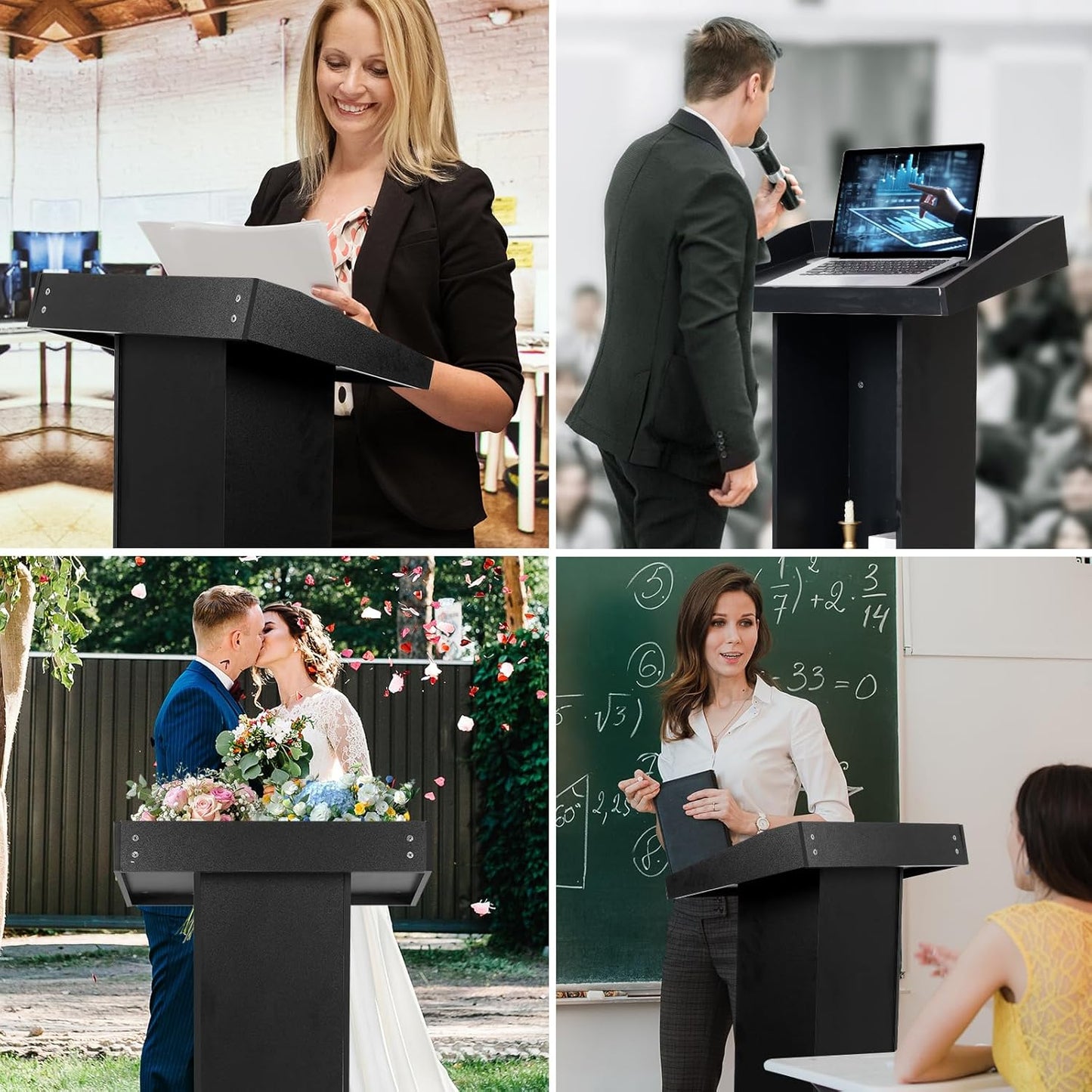 Wooden Black Pulpit for Lecture Wedding Speech Farmhouse Podium Stand for Lectern Presentation Church Classroom