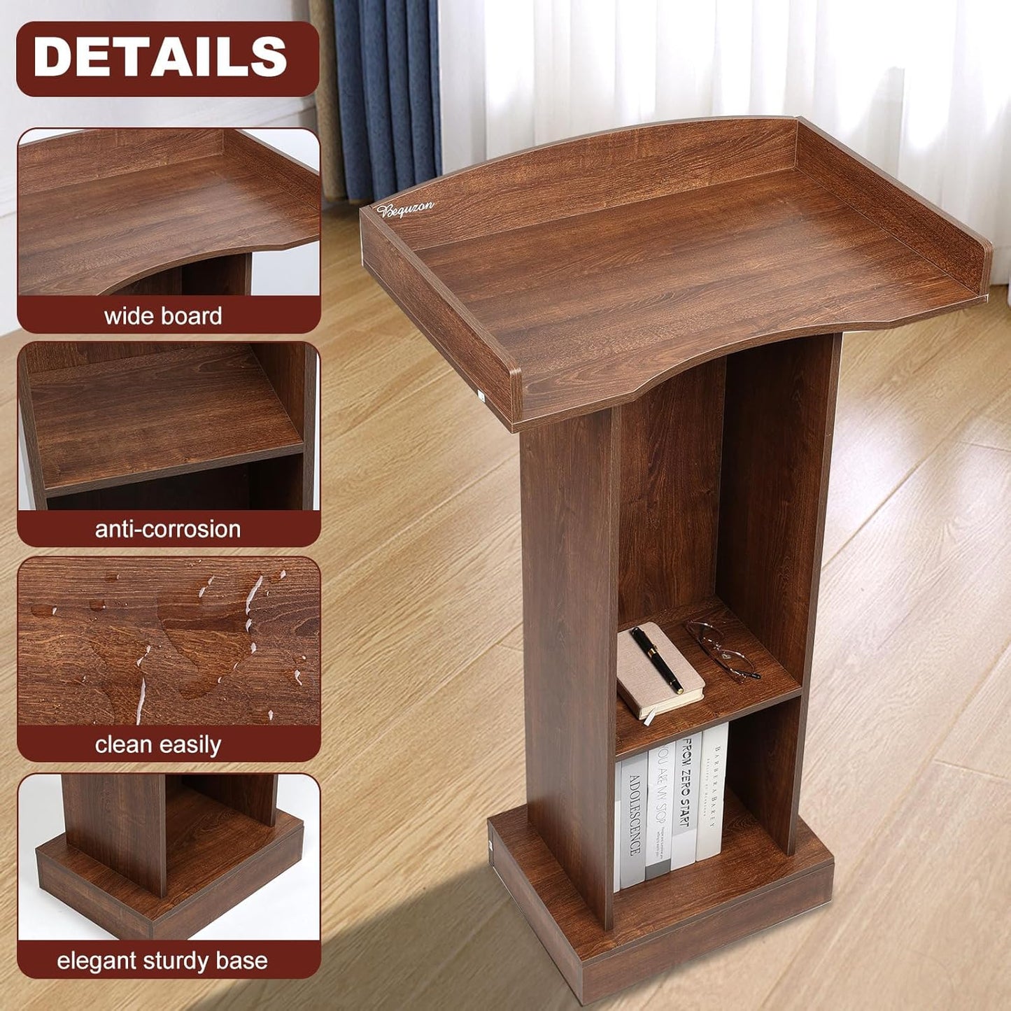 Podium Stand for Lectern Presentation Church Classroom, Pulpit with Wooden Heavy Base, Oak Podium for Lecture, Wedding Speech