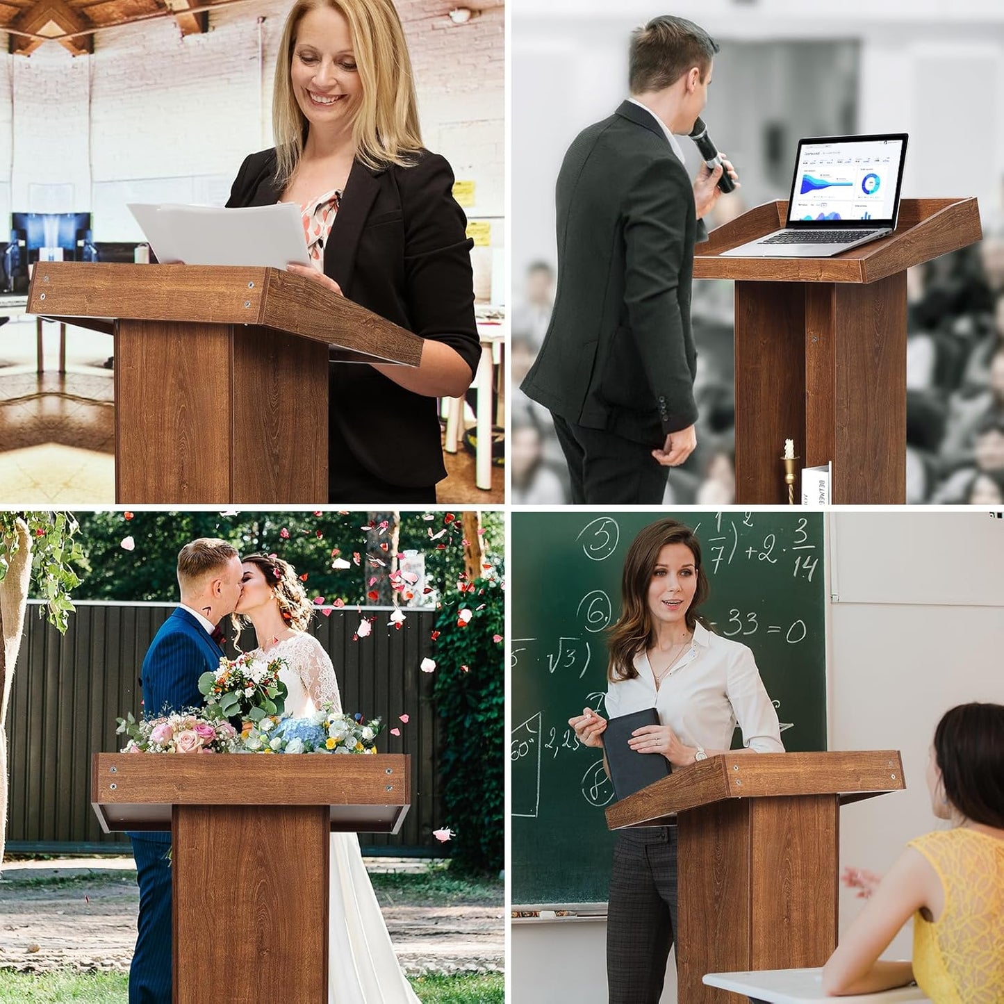 Wooden Podium Stand for Lectern Presentation Wedding Speech, Farmhouse Pulpit for Church Classroom (Walnut)
