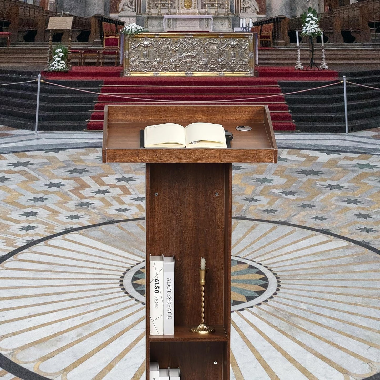 Wooden Podium Stand for Lectern Presentation Wedding Speech, Farmhouse Pulpit for Church Classroom (Walnut)