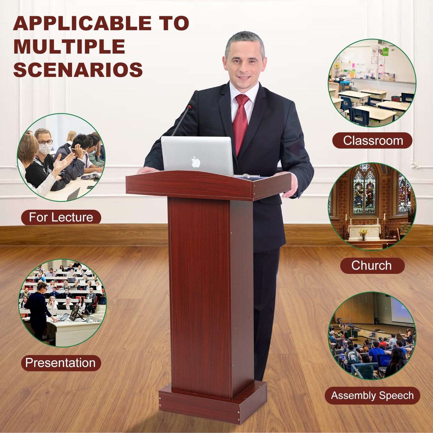 BEQUZON Wooden Podium Stand for Lectern Presentation Church Classroom(24''W x 41''H)