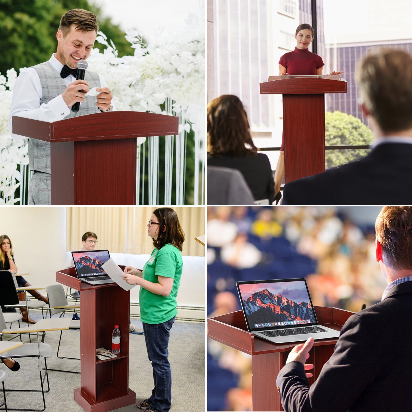 BEQUZON Wooden Podium Stand for Lectern Presentation Church Classroom(24''W x 41''H)