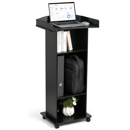Flow Podium™ Mobile Rolling Lectern with Storage Shelves
