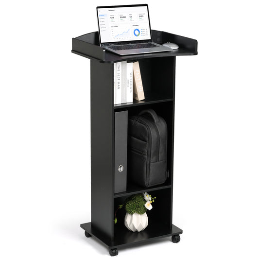 Flow Podium™ Mobile Rolling Lectern with Storage Shelves