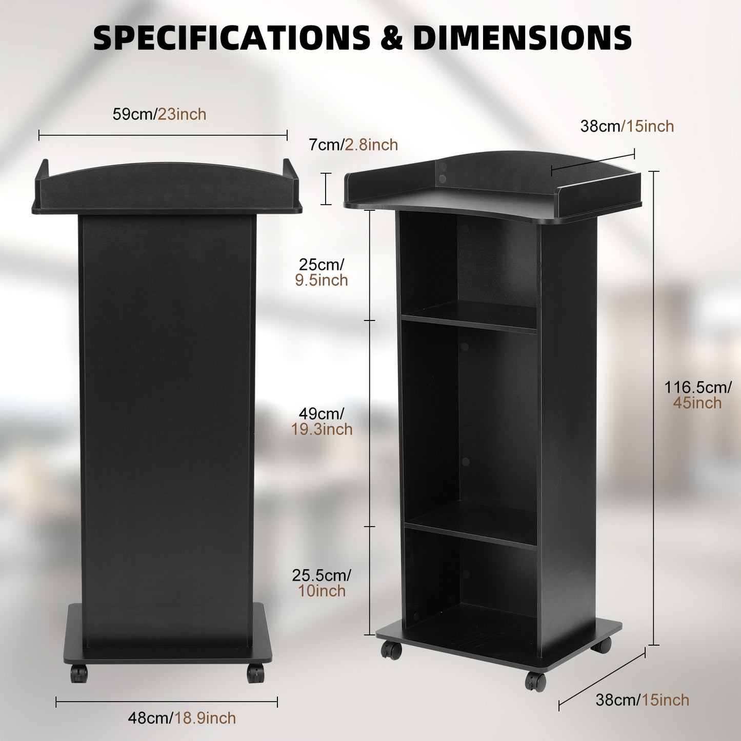 Flow Podium™ Mobile Rolling Lectern with Storage Shelves