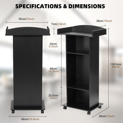 Flow Podium™ Mobile Rolling Lectern with Storage Shelves