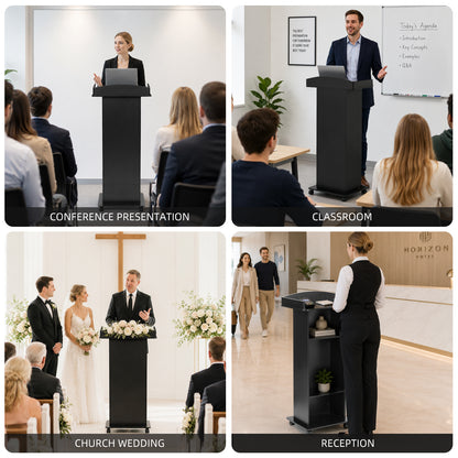 Flow Podium™ Mobile Rolling Lectern with Storage Shelves