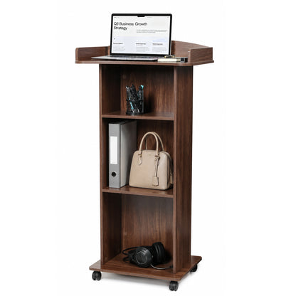 Flow Podium™ Mobile Rolling Lectern with Storage Shelves