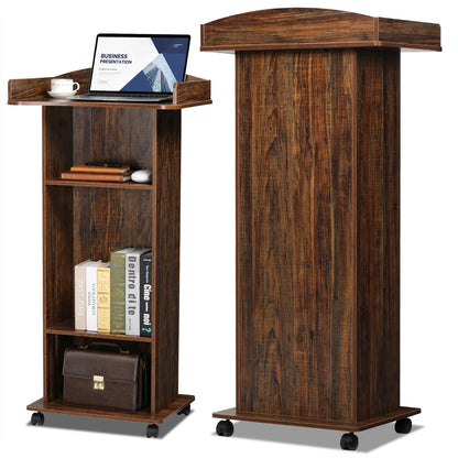 Flow Podium™ Mobile Rolling Lectern with Storage Shelves