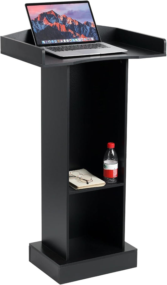 Podium Stand for Lectern Presentation Church Classroom, Pulpit with Wooden Heavy Base, Black Podium for Lecture, Wedding Speech