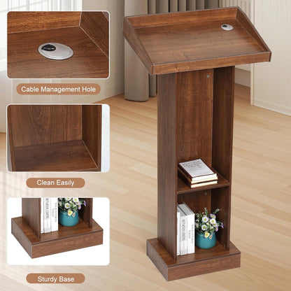 Wooden Podium Stand for Lectern Presentation Wedding Speech, Farmhouse Pulpit for Church Classroom (Walnut)