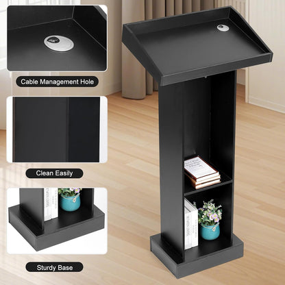 Wooden Black Pulpit for Lecture Wedding Speech Farmhouse Podium Stand for Lectern Presentation Church Classroom