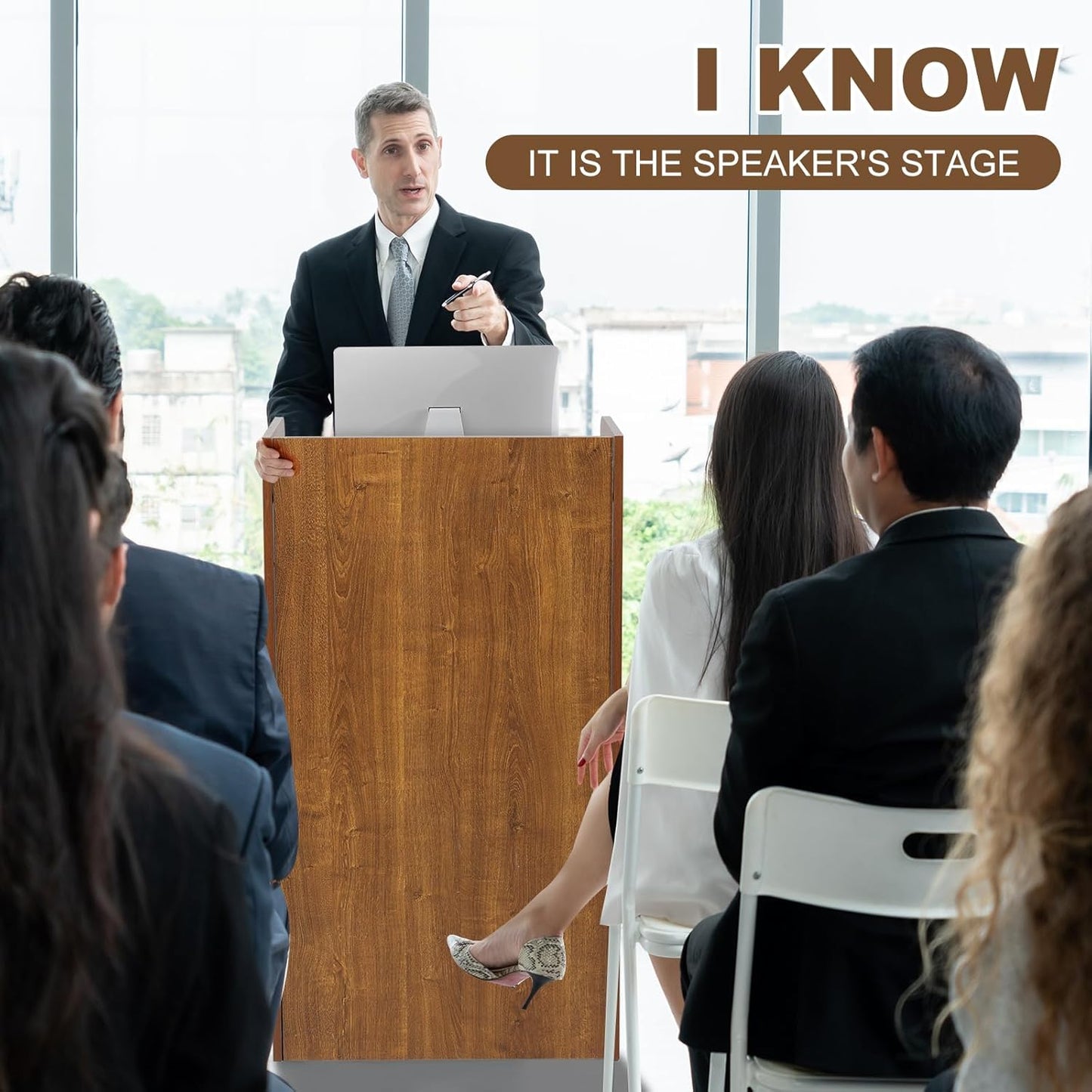 Podium Stand for Lectern Presentation Church Classroom, Oak Podium Pulpit with Wheels for Lecture, Wedding Speech