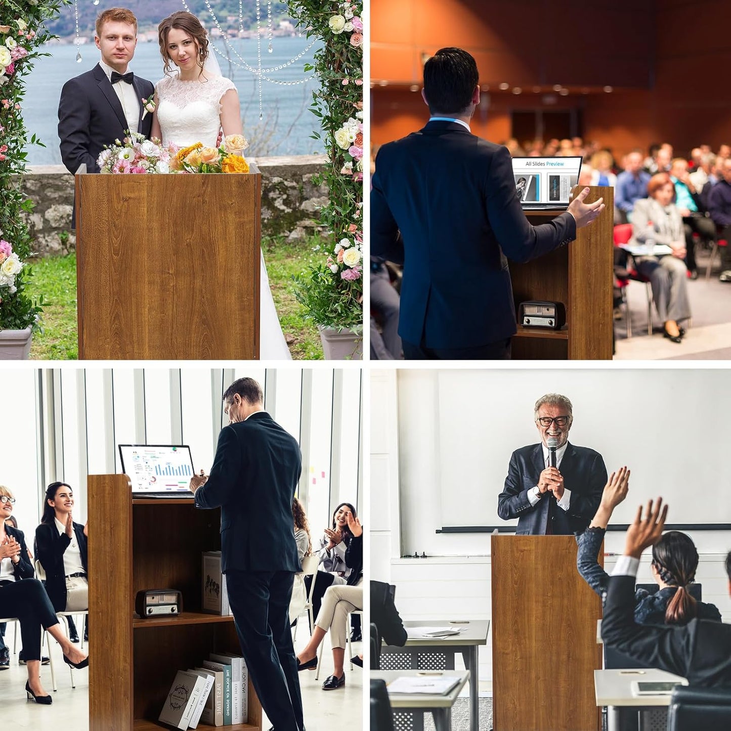 Podium Stand for Lectern Presentation Church Classroom, Oak Podium Pulpit with Wheels for Lecture, Wedding Speech