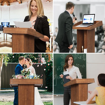 Wooden Podium Stand for Lectern Presentation Wedding Speech, Farmhouse Pulpit for Church Classroom (Walnut)