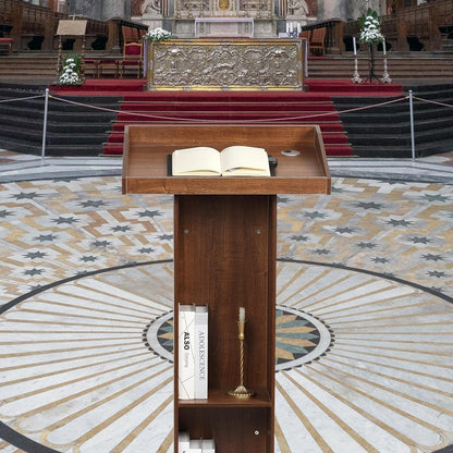 Wooden Podium Stand for Lectern Presentation Wedding Speech, Farmhouse Pulpit for Church Classroom (Walnut)